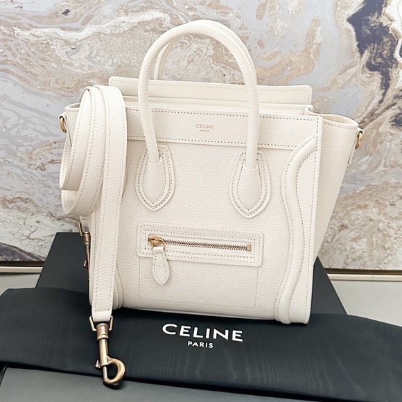 Celine Handbags - Celine Nano Luggage Drummed Ivory Grain Leather Crossbody Tote Bag